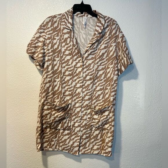 Brown and White Casual Button Down Dress 100% cotton - Picture 1 of 5